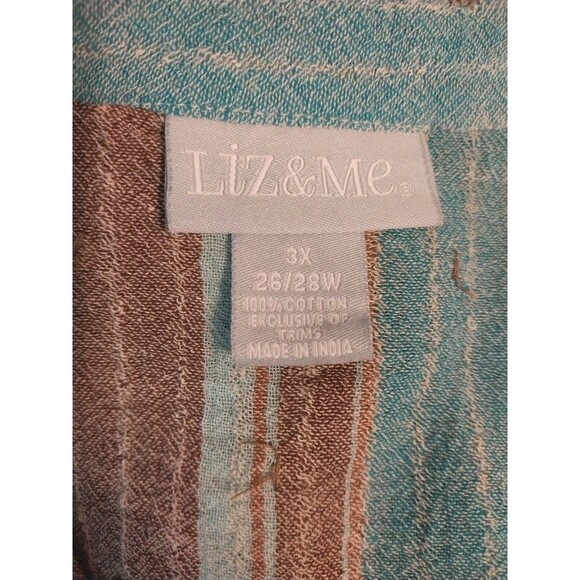 Liz & Me Top Sz 3X Colorful Stripes Sequins Button Up Side Slits Vneck Boho Chic - Picture 6 of 7